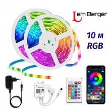 Світлодіодна LED стрічка Lem Berger 300LED RGB, 10 метрів, з пультом, з керуванням через додаток, водостійка, музична, 3309396 Світлодіодна LED стрічка Lem Berger 300LED RGB, 10 метрів, з пультом, з керуванням через додаток, водостійка, музична, 3309396
