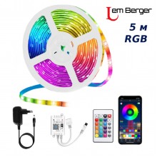 Світлодіодна LED стрічка Lem Berger 150LED RGB, 5 метрів, з пультом, з керуванням через додаток, водостійка, музична, 3309834 Світлодіодна LED стрічка Lem Berger 150LED RGB, 5 метрів, з пультом, з керуванням через додаток, водостійка, музична, 3309834