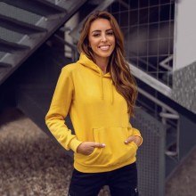 Жіноче худі з капюшоном JHK, KANGAROO, жовте, розмір L, тепле однотонне худі базове з начосом