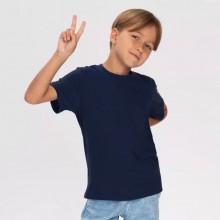 Дитяча футболка JHK, KID T-SHIRT, базова, однотонна, для хлопчика, темно-синя, розмір 122, на 7/8 років