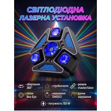 Світлодіодна лазерна установка Lem Berger трикутна рухома з обертанням зі стробоскопом музична 27 каналів управління DMX512 150Вт