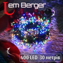 Світлодіодна гірлянда Lem Berger, хвойна лапка, 400 LED, 30 м, багатоколірна, зелений дріт, живлення від мережі 220В Світлодіодна гірлянда Lem Berger, хвойна лапка, 400 LED, 30 м, багатоколірна, зелений дріт, живлення від мережі 220В