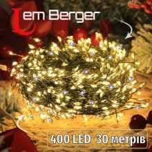 Світлодіодна гірлянда Lem Berger, хвойна лапка, 400 LED, 30 м, двоколірна жовта з блакитним, зелений дріт, живлення від мережі 220В Світлодіодна гірлянда Lem Berger, хвойна лапка, 400 LED, 30 м, двоколірна жовта з блакитним, зелений дріт, живлення від мережі 220В