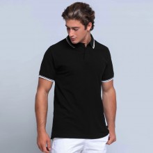 Чоловіча сорочка-поло JHK POLO REGULAR CONTRAST, чорна футболка поло, з контрастними полосами, розмір L