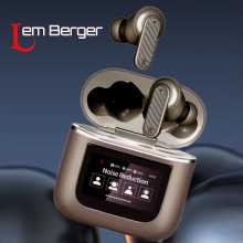 Бездротові навушники Lem Berger, з'єднання по Bluetooth 5.4, з мікрофоном, з шумозаглушенням, зарядний кейс з кольоровим сенсорним дисплеєм, бежеві, YW05, 3309858