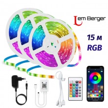 Світлодіодна LED стрічка Lem Berger 450LED RGB, 15 метрів, з пультом, з керуванням через додаток, водостійка, музична, 3309814 Світлодіодна LED стрічка Lem Berger 450LED RGB, 15 метрів, з пультом, з керуванням через додаток, водостійка, музична, 3309814