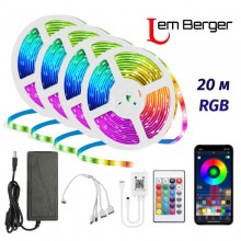 Світлодіодна LED стрічка Lem Berger 600LED RGB, 20 метрів, з пультом, з керуванням через додаток, водостійка, музична, 3309815 Світлодіодна LED стрічка Lem Berger 600LED RGB, 20 метрів, з пультом, з керуванням через додаток, водостійка, музична, 3309815