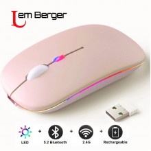 Мишка безпровідна комп’ютерна Lem Berger безшумна бездротова дворежимна на Bluetooth та фішку 2,4GHz, 1600 DPI, з RGB підсвіткою, рожева матова, G8159-3, 3309906
