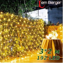 Гірлянда світлодіодна Lem Berger, штора, сітка, 3х2 м, 192 LED, IP44, 8 режимів, прозорий дріт, жовте світло, 4009067
