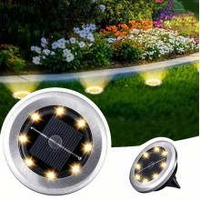 Світильник на сонячній батареї Solar Disk Light, 8 LED, точковий садовий ліхтар, діаметр 7 см, IP44, тепле світло