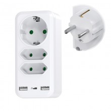 Розгалужувач на 3 розетки + 3 USB порти, з мережевим фільтром та заземленням, білий
