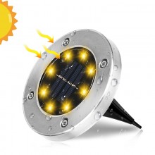 Світильник на сонячній батареї Solar Disk Light, 8 LED, 600 мАг, точковий, водонепроникний ліхтар, садовий, вбудований, круглий, жовте світло