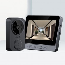 Бездротовий дверний дзвінок Smart Home M12, відеодомофон з камерою, з дисплеєм, чорний, 3309867