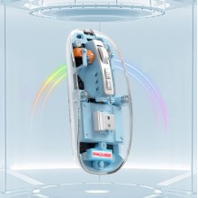 Миша бездротова Fmouse, прозора, акумуляторна, дворежимна, з'єднання по Bluetooth та через фішку 2,4GHz, 2400 DPI, з підсвіткою, блакитна, M133, 3309783
