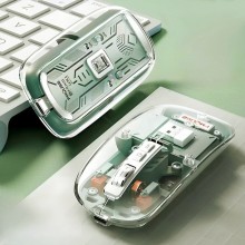 Миша бездротова Fmouse, прозора, акумуляторна, дворежимна, з'єднання по Bluetooth та через фішку 2,4GHz, 2400 DPI, з підсвіткою, зелена, M133, 3309782