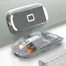 Миша бездротова Fmouse, прозора, акумуляторна, дворежимна, з'єднання по Bluetooth та через фішку 2,4GHz, 2400 DPI, з підсвіткою, сіра, M133, 3309784