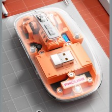 Миша бездротова Fmouse, прозора, акумуляторна, дворежимна, з'єднання по Bluetooth та через фішку 2,4GHz, 2400 DPI, з підсвіткою, помаранчева, M133, 3309781