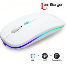 Бездротова оптична миша Lem Berger, 2.4GHz, акумуляторна, безшумна, 1600 DPI, з підсвіткою, для ПК, ноутбуку, матова біла