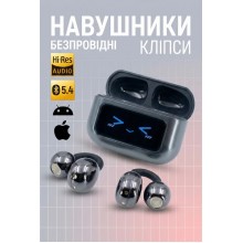 Навушники безпровідні блютуз кліпси для спорту: бездротові TWS з мікрофоном, сенсорним керуванням та зарядним кейсом з дисплеєм