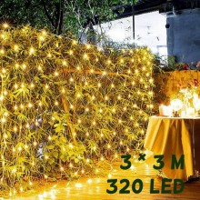 Гірлянда світлодіодна 3х3 м, 320 LED, штора, сітка, IP44, 8 режимів, прозорий дріт, жовте світло, 4009033